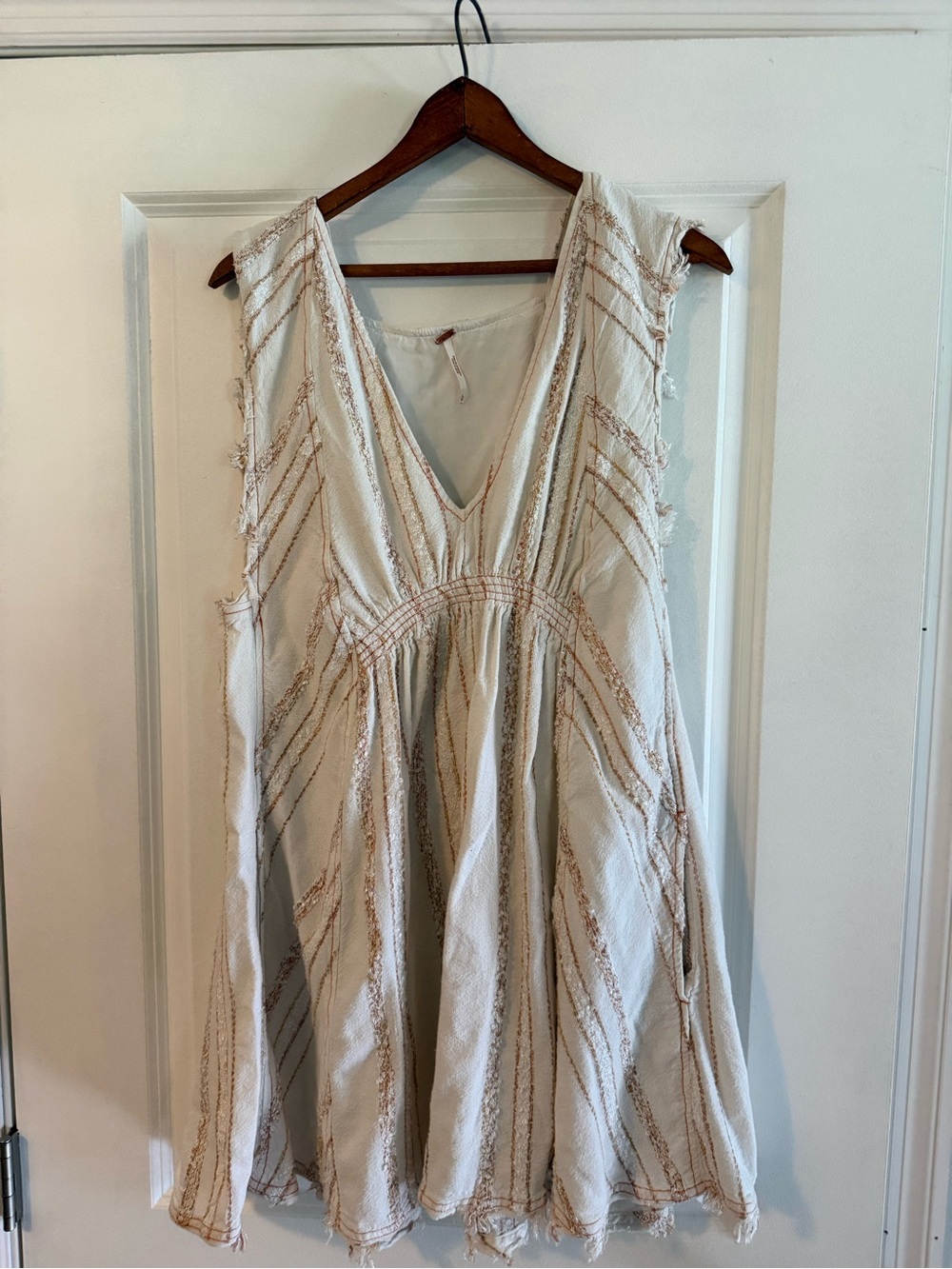 Free People Cactus Flower Mini Dress Boho Embroidered Mini Dress Cream Large - Picture 3 of 7